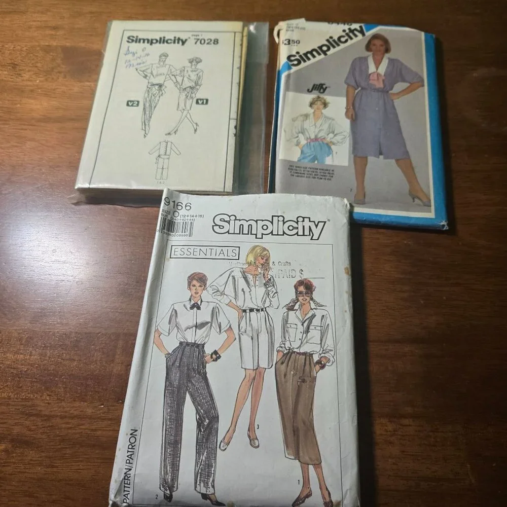 Simplicity sewing patterns womens mixed lot vintage 80s dress, blouse unverified